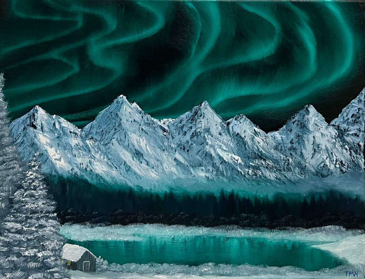 Bob Ross Signed Original Northern Lights Painting