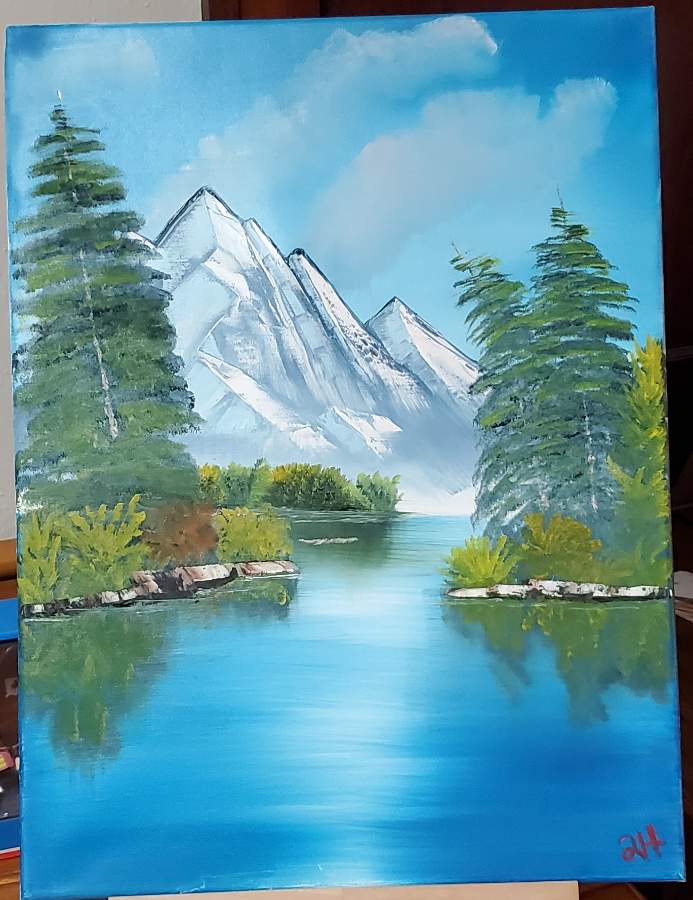 Mountain Reflections, my latest Bob Ross painted in Dec 2020. Hoping to  paint again soon! : r/HappyTrees
