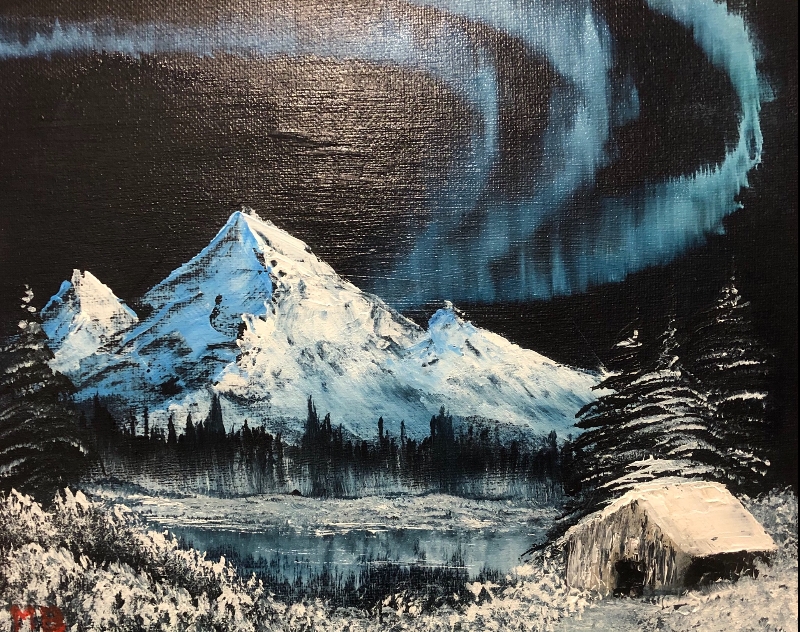 Secluded Lake Inspired by Bob Ross Painting by Kyla Trotter