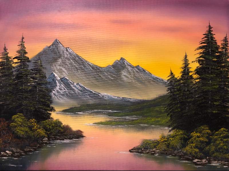 Gray Mountain. Painting #42. Vibrant Sky, Majestic Mountain, and Lush  Greenery - Home