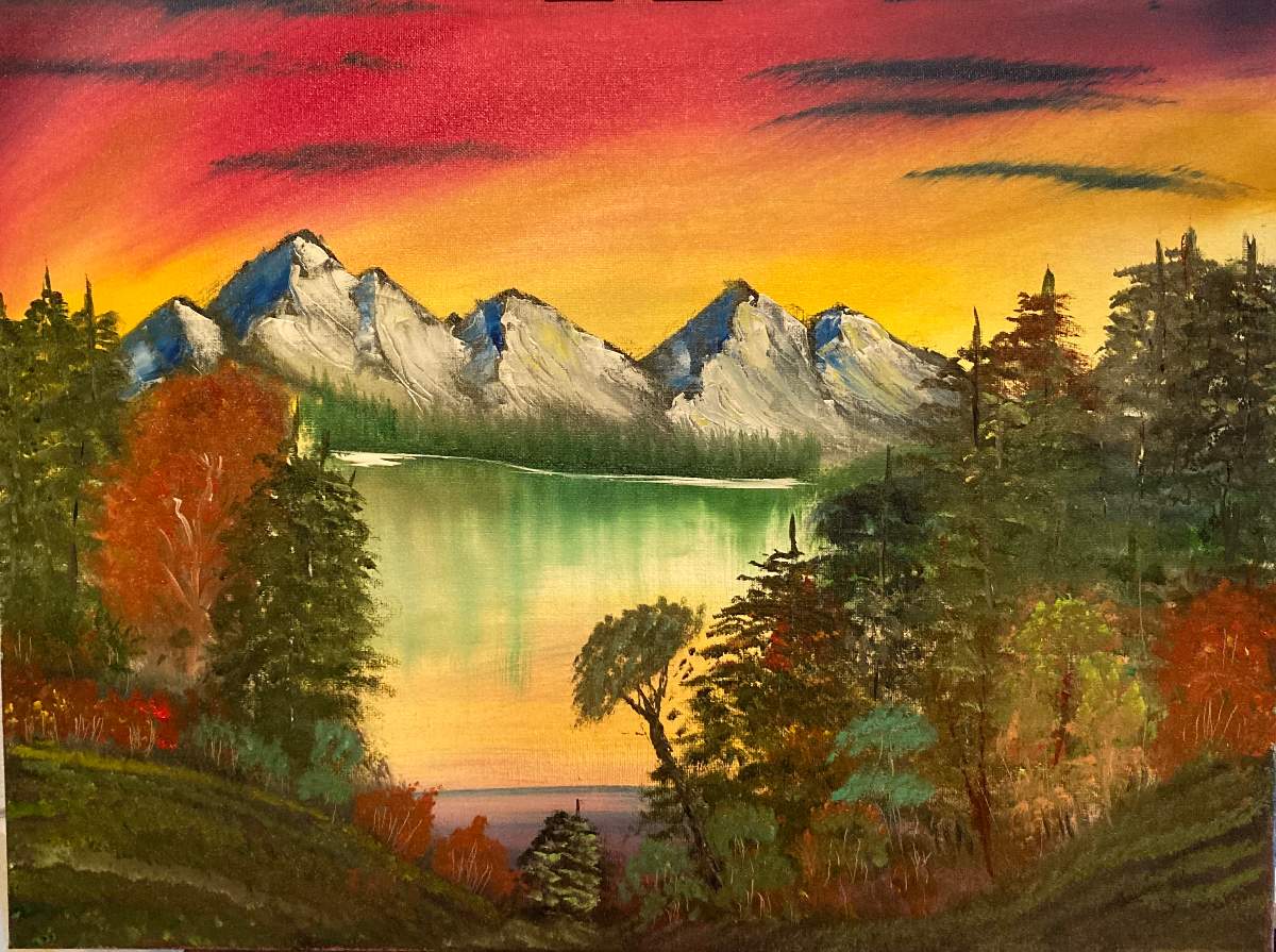 柔らかな質感の Mountain at sunset 絵画