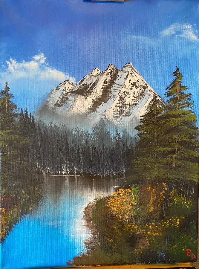 I got the Bob Ross paint set and made my first ever painting since
