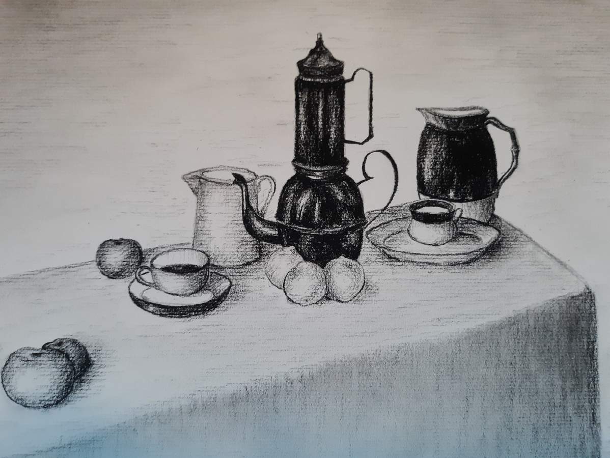 Charcoal still life with the pot
