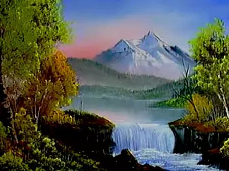 Bob Ross - Mountain Waterfall, Signed Original Painting