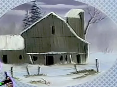 Barn in Snow Oval