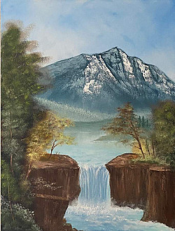 Mountain Waterfall Painting by Mattia Poddi | Saatchi Art